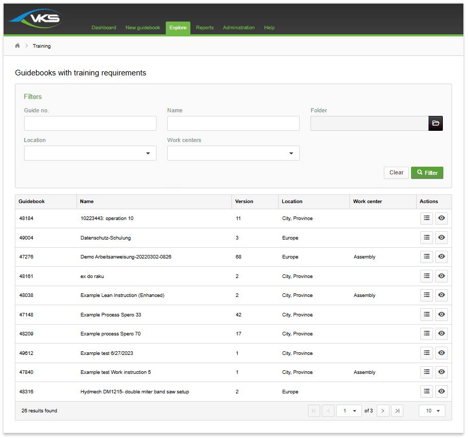 new training page look